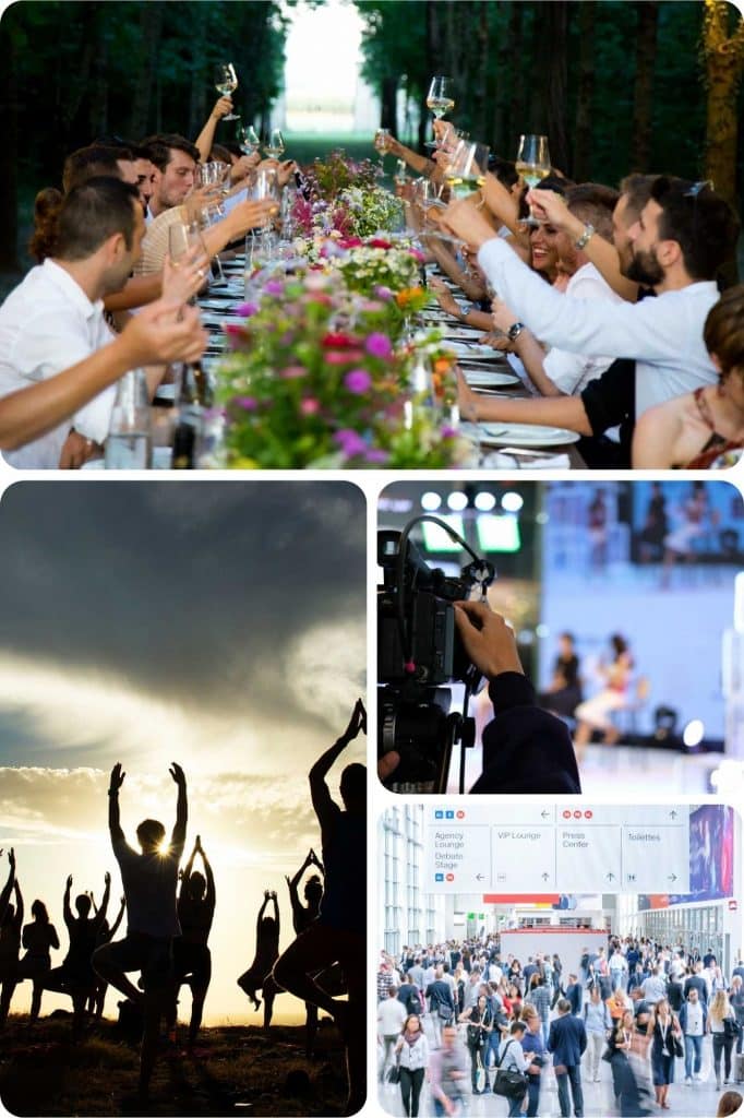 Collage aus vier Bildern mit unterschiedlichen Firmenevents, die von der Eventplattform Get-toBetter abgewickelt wurden